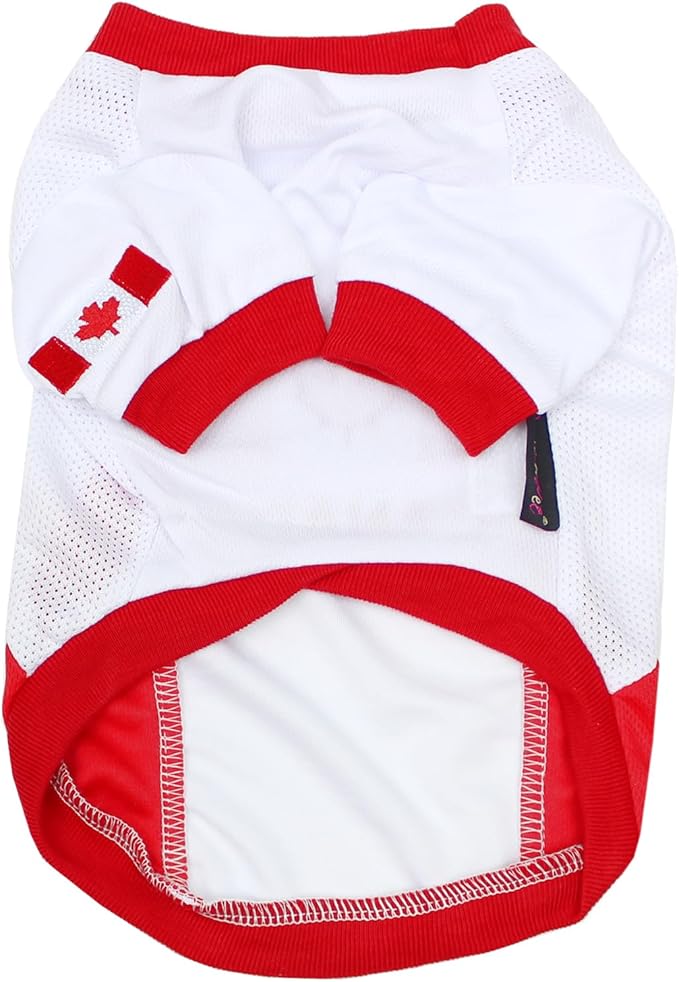 Parisian Pet Dog Jersey - Embroidered “ Canada “ Breathable Mesh Fabric Dog Sports Costume - Football, and Olympic Sportswear Pet Clothes - Lightweight Dog Jerseys for Medium Dogs - M