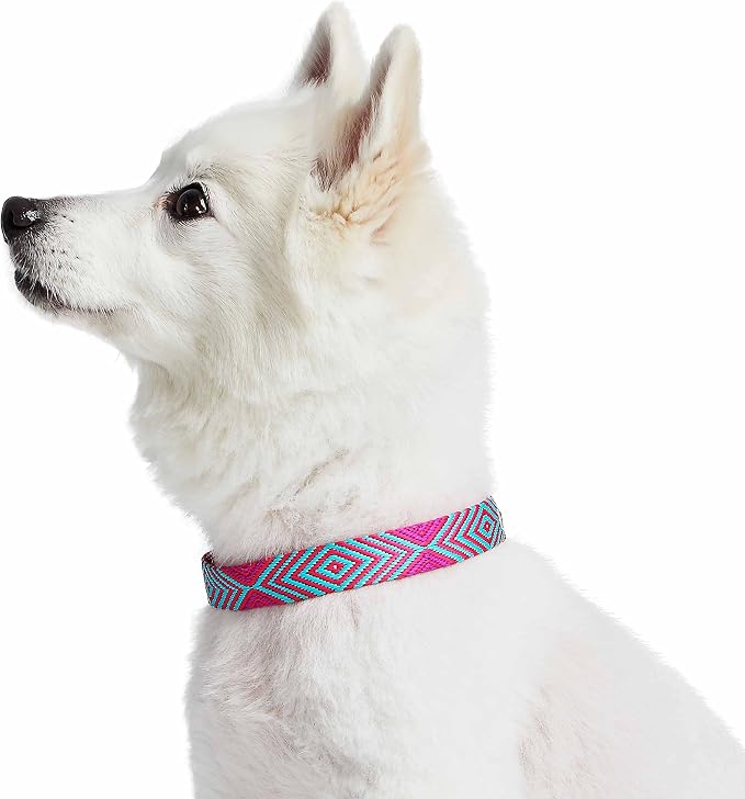 Blueberry Pet Southwestern Tribal Lozenges French Pink Adjustable Dog Collar with Metal Buckle, Neck 19.5-26", for Large Breed