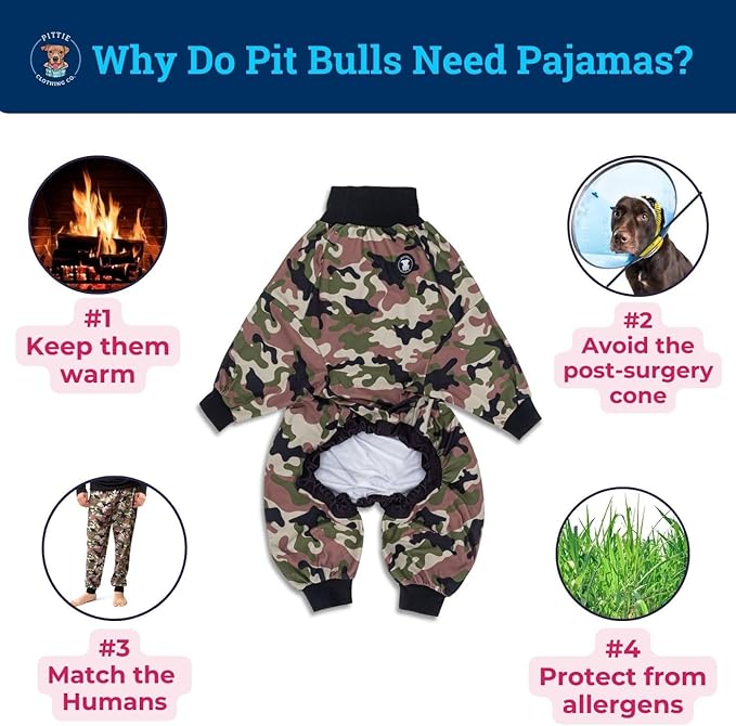 Pittie Clothing Pit Bull Dog Pajamas – Full Coverage Dog Onesie, Soft Pajama Outfit for Medium, Large, XL & XXL Breeds