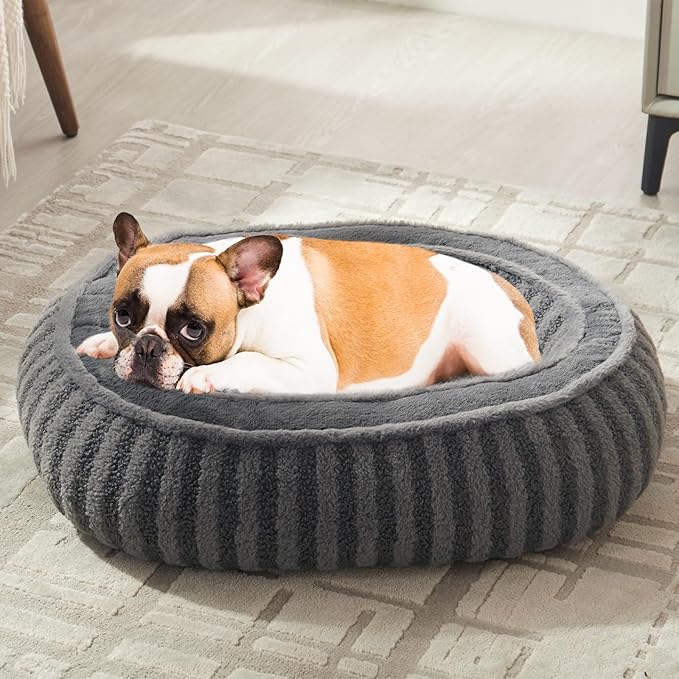 Dog Bed Medium Size Dogs, Washable Large Cat Beds for Indoor Cats with Anti-Slip Bottom, Supportive Soft Calming Sleeping Pet Bed for Puppy and Kitten, 25 inches, Grey