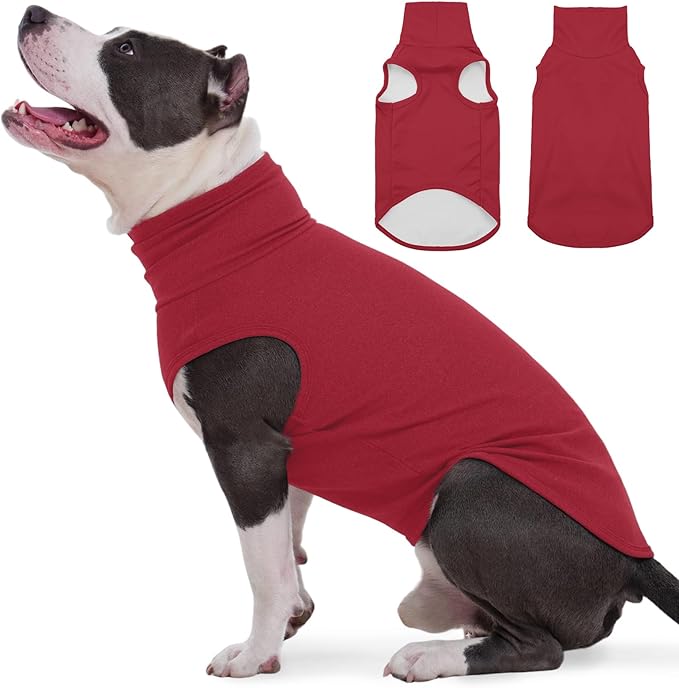 ROZKITCH Dog Sweaters Soft Fleece Pullover Sweatshirt Pajamas, Turtleneck Warm Pet Cold Weather Jacket Stretchy Vest Jumpsuit Apparel Outfit Clothes for Small Medium Large Dogs Walking Sleep Red XL