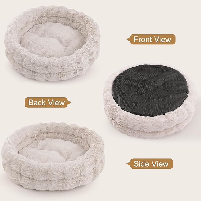 Morikey Cat Beds for Indoor Cats, Washable Round Beds for Small Dog and Cats, Soft Plush Faux Fur Removable Pet Bed for Puppy and Kitten, 20"x20"x6"