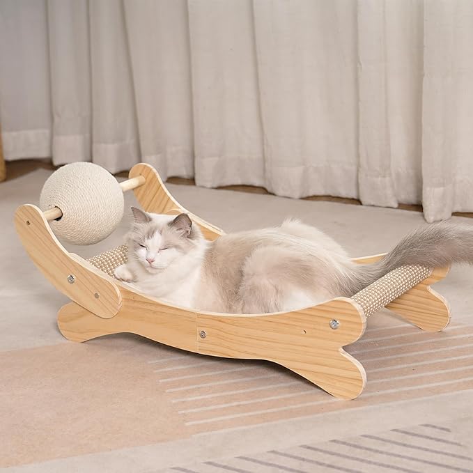 UUig Cat Scratcher Bed Natural Sisal Cat Scratch Chair Hammock, 27.5 Inch Extra Large Scratching Post Lounger Pad with Large Sisal Toy Ball for Indoor Cats