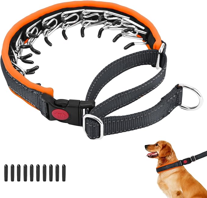 Martingale No Pull Dog Collar for Large Medium Small Dogs, Heavy Duty Nylon Reflective Adjustable Anti Pull Slip Collar with Buckle for Training Walking S Black Orange