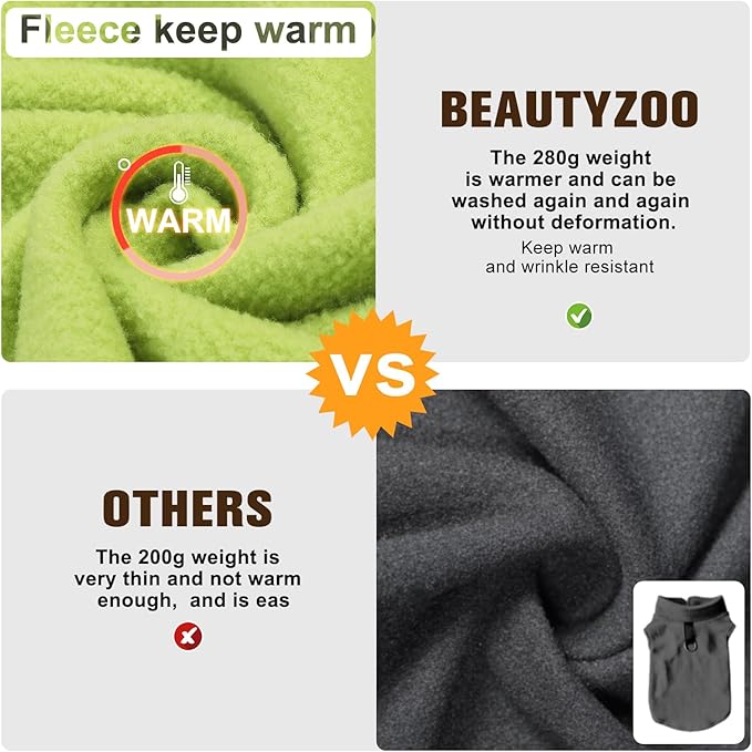 BEAUTYZOO Dog Fleece Vest Sweater Winter Jacket for Small and Medium Large Dogs with D-Ring Leash Cold Weather Coat Hoodie for XS S M Dogs Boy or Girls, Army Green XL