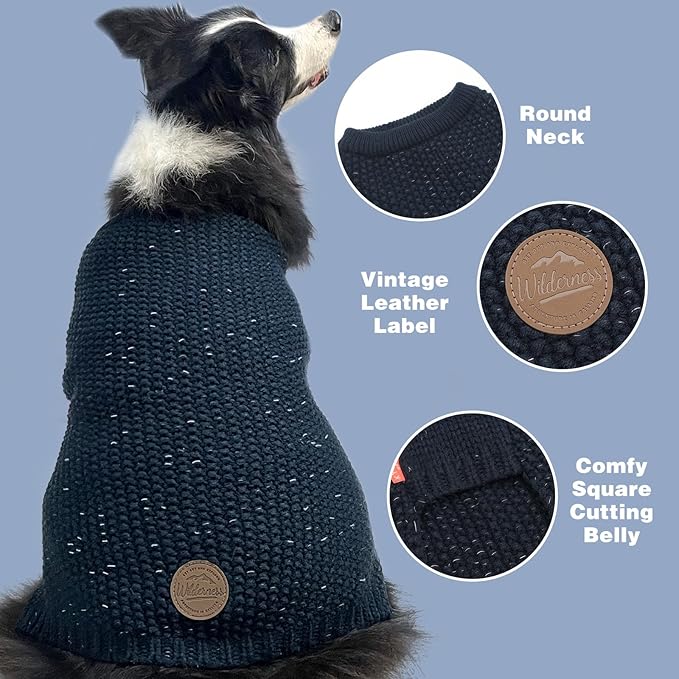 KYEESE Dog Sweater with Leash Hole Warm Pullover with Reflective Yarn for Small and Medium Dogs Male Soft Knit Pullover Boy Dog Coats Cozy Lightweight Thick Sweater,Navy Blue,Medium