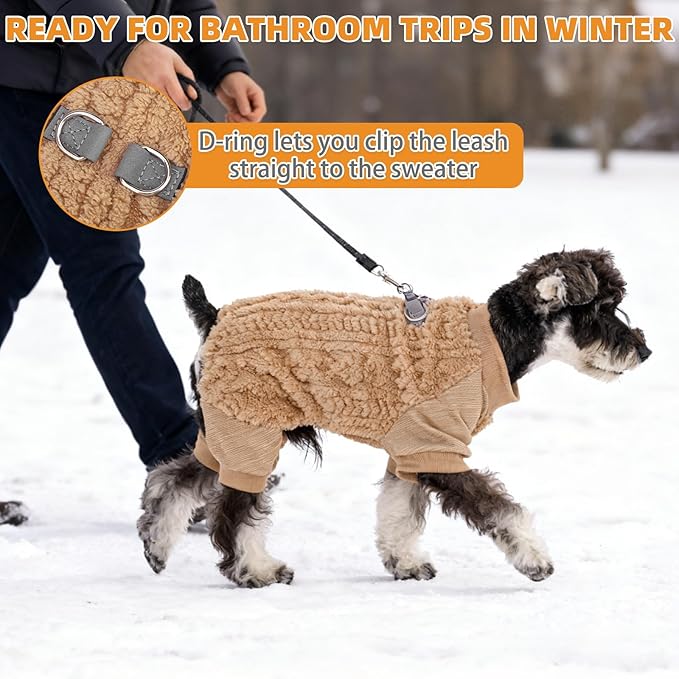 KOOLTAIL Small Dog Pajamas - Fleece Dog Sweater with Leash D-Ring, Warm Winter Cold Weather Coats Puppy Cats Extra Small Dogs, Super Soft Stretchable Pet Jumpsuit Clothes for Boys Girls, Beige 2XS