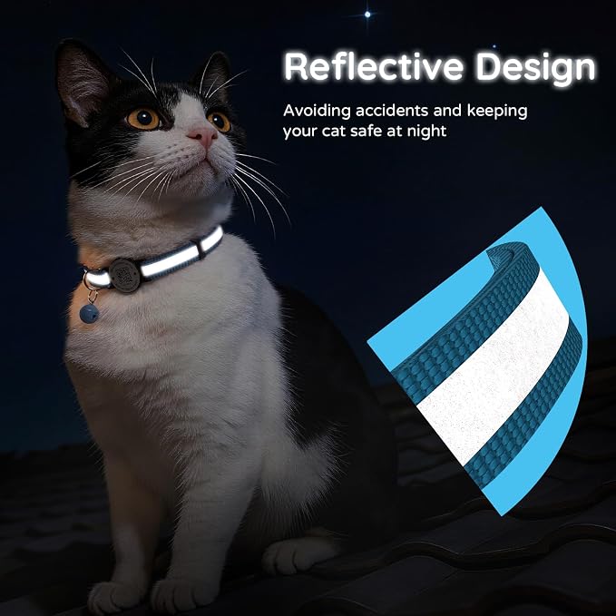 Breakaway Cat Collar QR Code, Reflective Bell, Adjustable Kitten, Blue