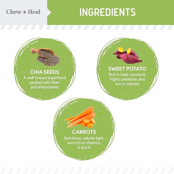 Chew + Heal Labs Low Calorie Dog Jerky Treats - 12 oz of Vegan Plant Based Natural Dog Treats with Chia Seeds, Fruits, and Vegetables - Good for Weight Management - Made in The USA