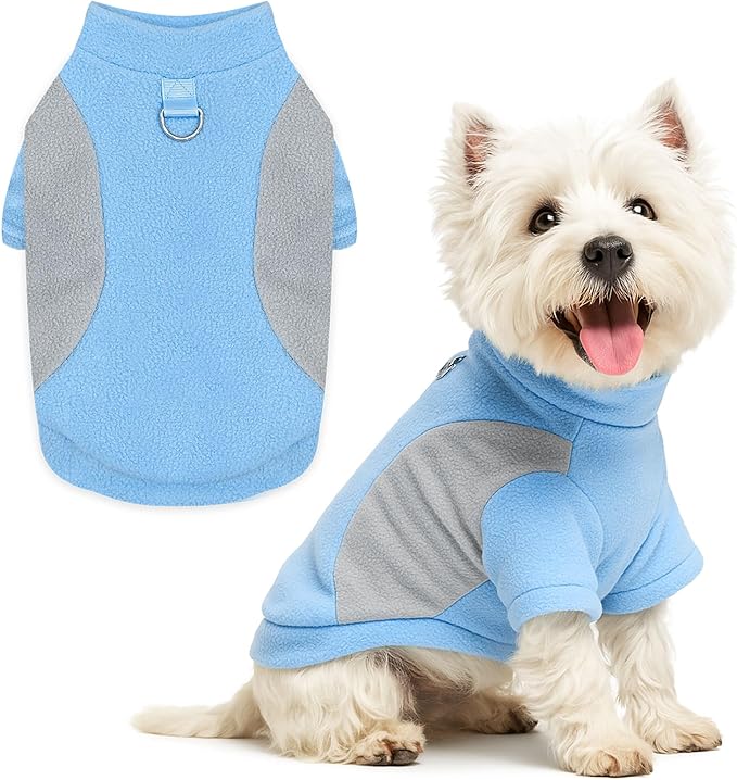 Small Fleece Dog Sweater with Leash Ring Soft Warm Fall Winter Dog Clothes Cute Cat Apparel Puppy Sweaters Classic Pullover Doggy Sweatshirts Chihuahua Costumes Cat Outfits(Blue,M)