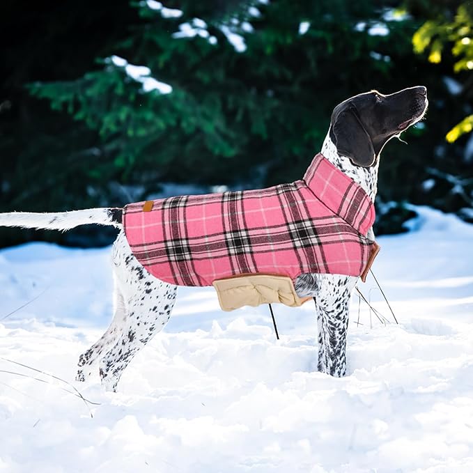 Kuoser Warm Dog Coat, Waterproof Dog Jacket for Extra Large Dogs, Adjustable Durable XXXL Doggie Winter Coat Reversible Puppy Cold Weather Apparel for Large Breed, Pink 3XL