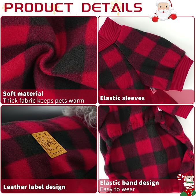 XPUDAC Dog Christmas Pajamas Plaid Dog Clothes for Small Medium Dogs Girl Boy Fleece Pet Sweater for Winter Christmas(XX-Large)