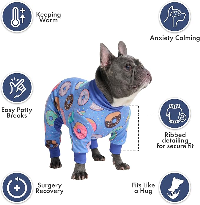 Spark Paws Dog Pajama, Dog Recovery Suit Male, Onesie, Ultra-Soft and 4-Way Stretch, for Small Medium and Large Breeds - Donuts - XL