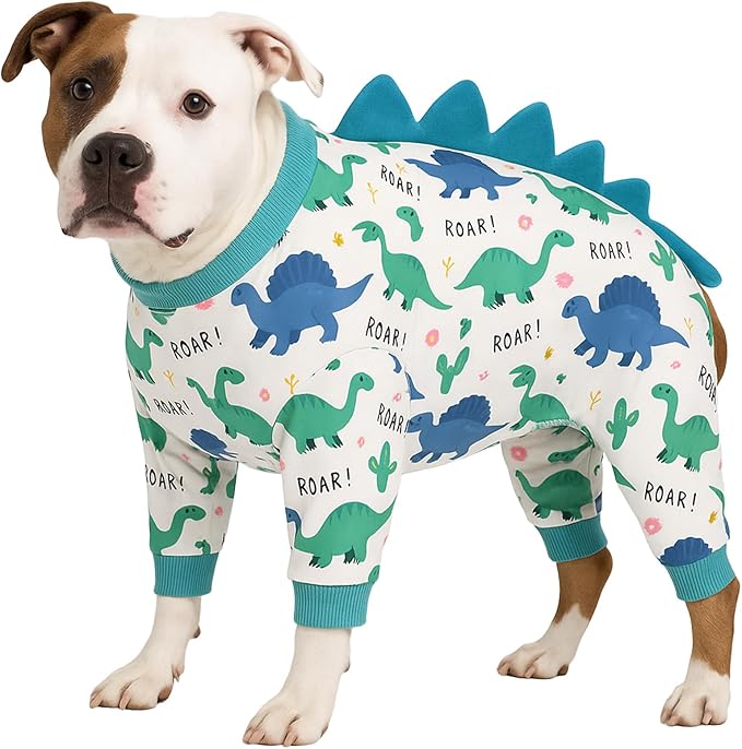 LovinPet Large Dog Pajamas, Four-Leg Stretch Onesie Bodysuit, Lightweight UV-Shielding Pajamas, Anti-Lick Calming Recovery Suit for Surgery, Pull-On for Medium and Large Breeds,White Blue,XXL