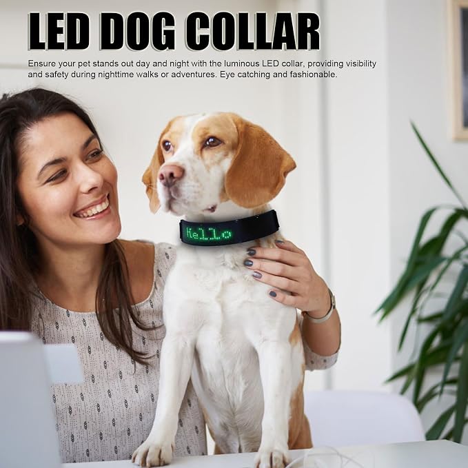 LED Dog Collar, Programmable DIY LED Collar Rechargeable for Dog Walking, Glowing Night Pet Necklace with DIY Screen & Adjustable Belts for Small Medium and Large Dogs (Green