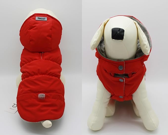 Warm Dog Coat Jacket with Detachable Hood Harness Hole Winter Coat Pet Clothes Dog Cold Weather Coats Cozy Snow Jacket Vest for Small Medium Large Dogs - Blake (Red, XX-Large)
