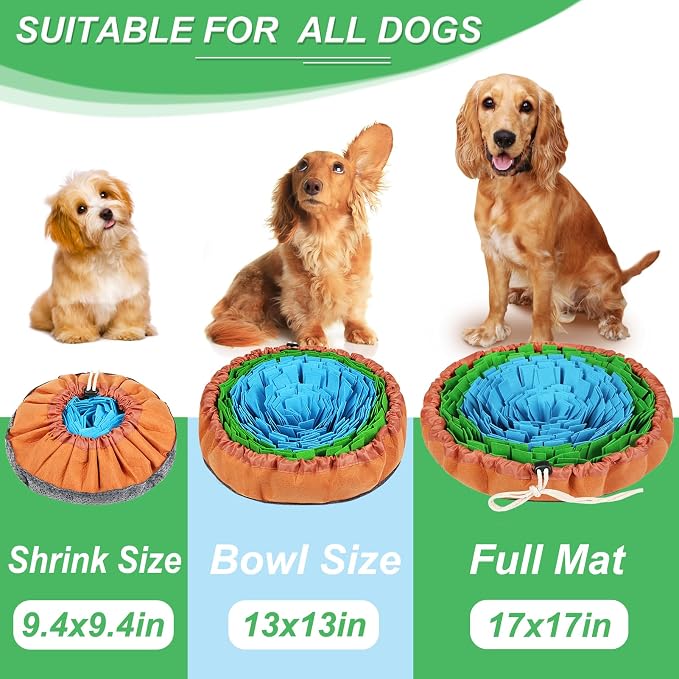 Vivifying Snuffle Mat for Dogs, Adjustable Treats Feeding Mat for Slow Eating and Keep Busy, Interactive Dog Puzzle Toys Encourages Natural Foraging Skills and Smell Training (Blue Green)