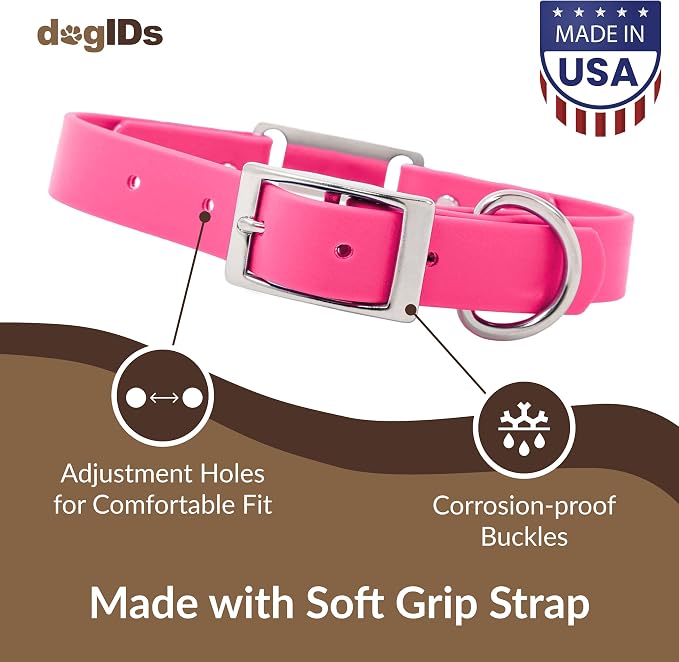 dogIDs Personalized Dog Collar – ScruffTag Custom Waterproof Biothane Dog Collar with Laser-Engraved Name, Durable & Odor-Resistant – USA Made | Pink, 1 in x 20 in (Fits Neck Sizes 18-22 in)
