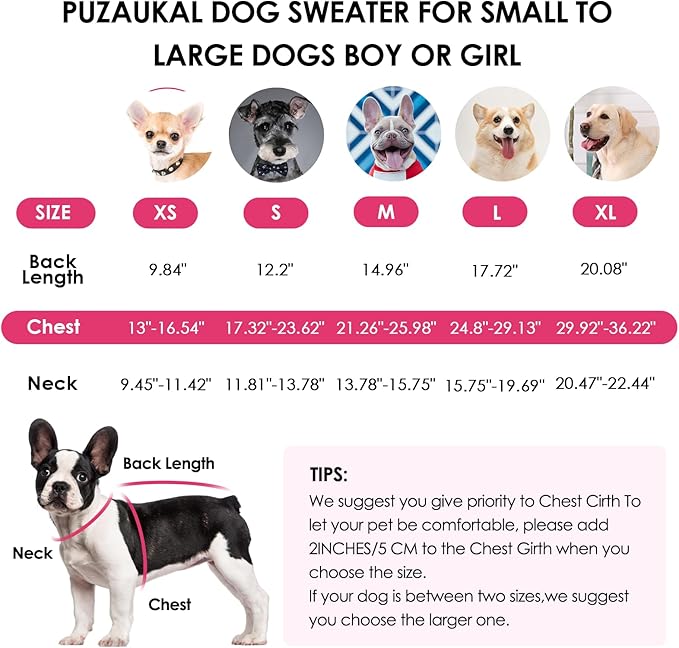 Dog Sweater,Adjustable Dog Sweaters for Small, Medium and Large Dogs Boys Girls, Dachshund Chihuahua Fleece Dogs Sweater(Pink,XL)