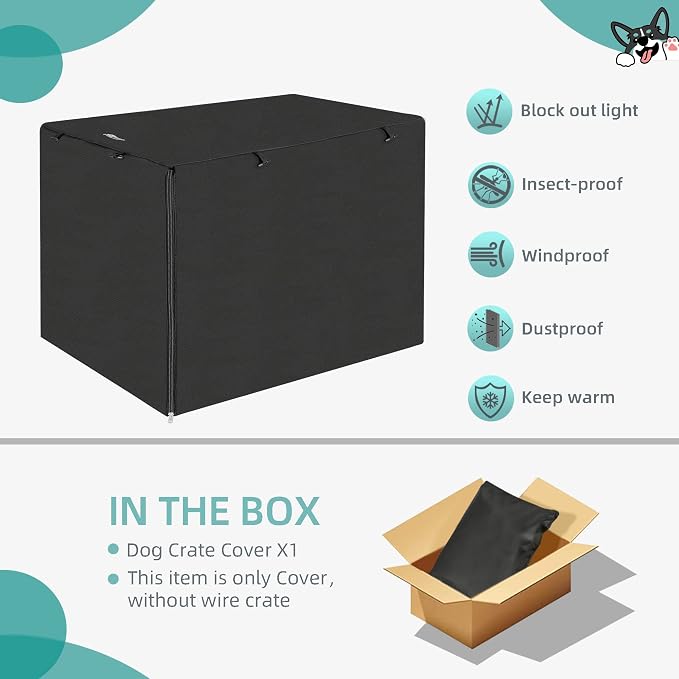 Seiyierr Dog Crate Cover, Dogs Kennel Covers Universal Fit for 24 Inch Wire Crate, Lightweight 600D Polyester Fabric with Double Door,Black