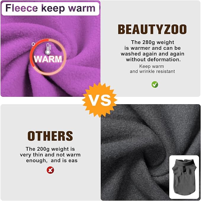 BEAUTYZOO Dog Fleece Vest Sweater Winter Jacket for Small and Medium Dogs with D-Ring Leash Cold Weather Coat Hoodie for XS S M Dogs Boy or Girls