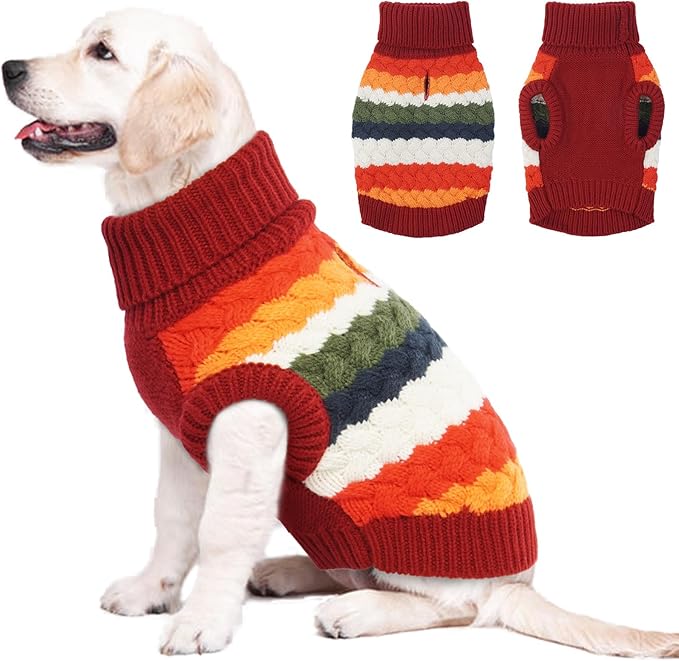 Kuoser Dog Sweater, Warm Dog Sweaters for Extra Large Dogs Girl Boy, Pet Turtleneck Knitted Pullover Jumper for Xmas Thanksgiving, Puppy Winter Vest Thermal Doggy Sweatshirt for Fall Winter, Red 3XL