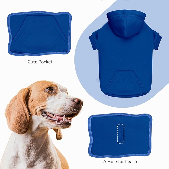 Dog Sweaters for Medium Dogs Dog Hoodie Pet Sweater Solid Soft Brushed Fleece Pet Clothes Hoodie Sweatshirt with Pocket(Blue-M)