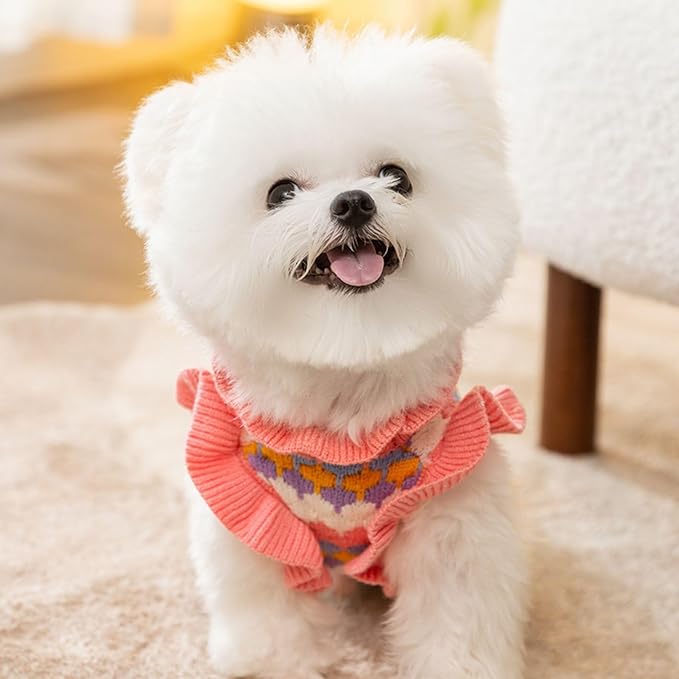 Cute Tulip Flower Sweater Winter Dog Sweater Puppy Coat Thick Dog Clothes for Small Medium Dogs Boy Girl
