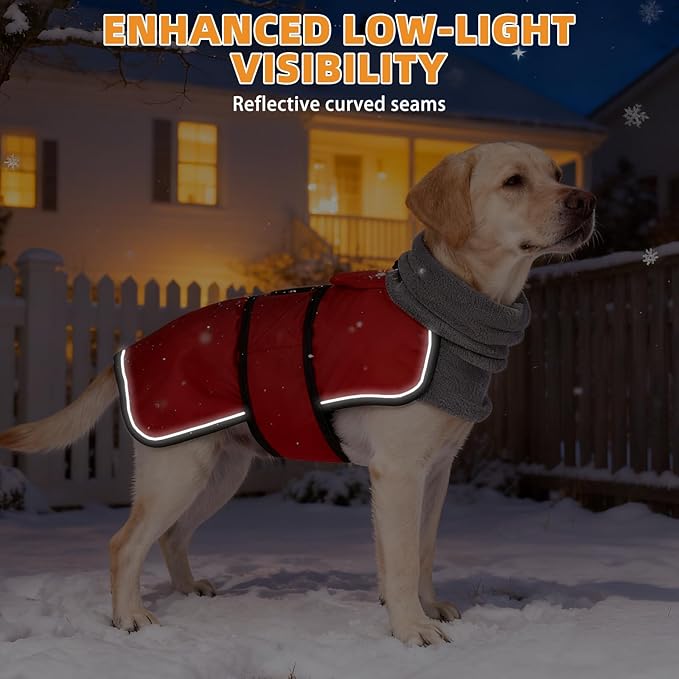 KOOLTAIL Dog Winter Coat for Small Medium Dogs Christmas, Waterproof&Windproof Puppy Jacket with Fleece Lining and High Collar for Cold Weather, Warm Pet Snowsuit Vest Clothes with Leash Hole, Red S