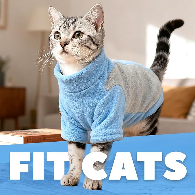 Small Fleece Dog Sweater with Leash Ring Soft Warm Fall Winter Dog Clothes Cute Cat Apparel Puppy Sweaters Classic Pullover Doggy Sweatshirts Chihuahua Costumes Cat Outfits(Blue,L)