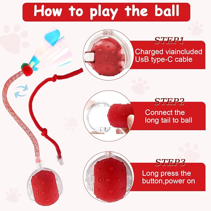 Interactive Cat Toys Smart Ball for Cats & Dogs! Now with 2 Rapid Tails. Features: 360°Auto-Rolling, Motion Activation& Bird Sounds. Perfect for Indoor Pet Exercise & Fun. (Yellow＆Green)