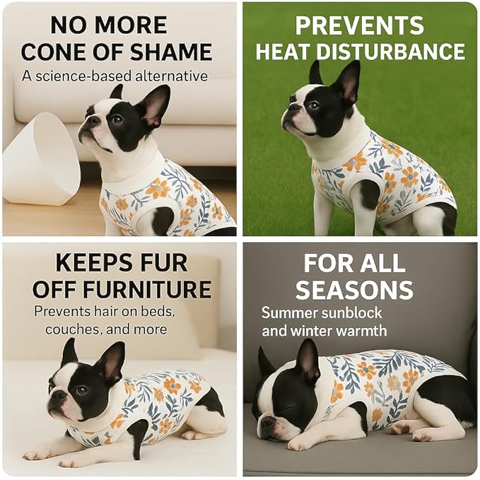 PetWarm Dog Surgical Recovery Suit, Onesies for Dogs, Surgery Suit for Dogs, Pet Abdominal Wounds Bandages Female Male Dog Onesie for Spay Neuter, Flower Pattern, Orange, S