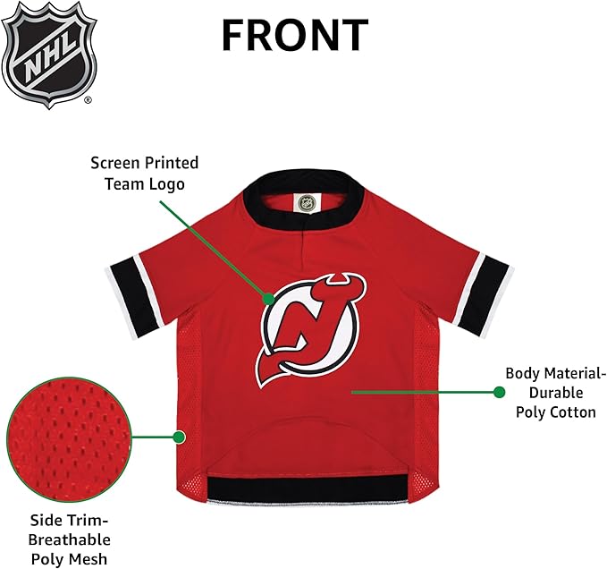 Pets First NHL New Jersey Devils Jersey for Dogs & Cats, Large. - Let Your Pet Be A Real NHL Fan!
