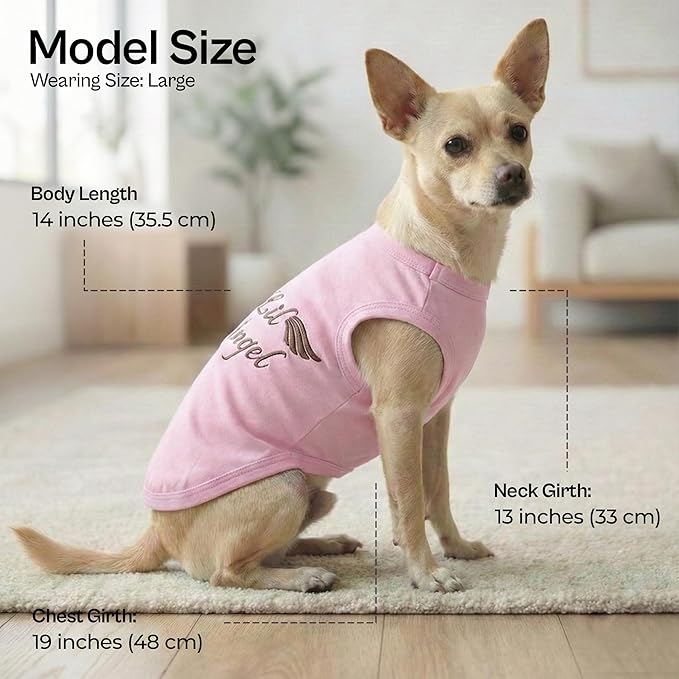 Parisian Pet Dog Tshirt - Embroidered “ Lil Angel “ Girl Dogs Shirt - 100% Cotton, Lightweight Clothes Female - Sleeveless Pink Dog Tee Shirts - 2XL