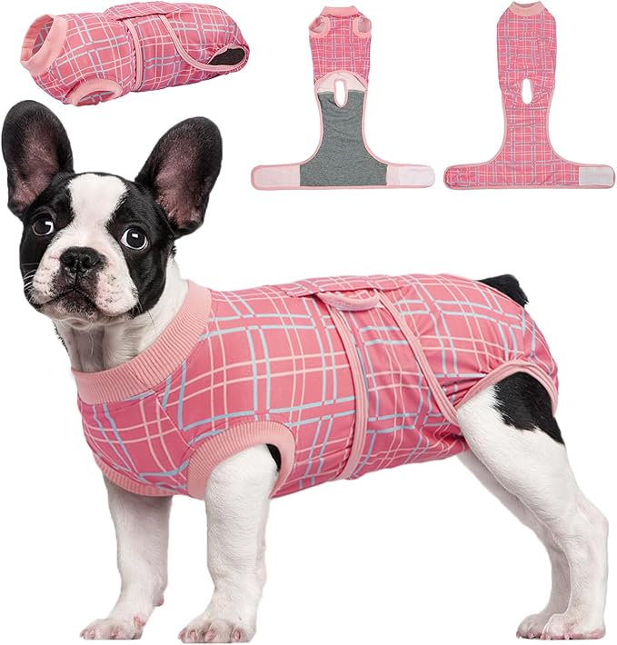 Kuoser Dog Recovery Suit for Female Male Dogs, Post-Surgery Bodysuit for Spay Neuter, Dog Onesie After Surgery, Anti-Licking Pet Surgical Recovery Suit, Pink S