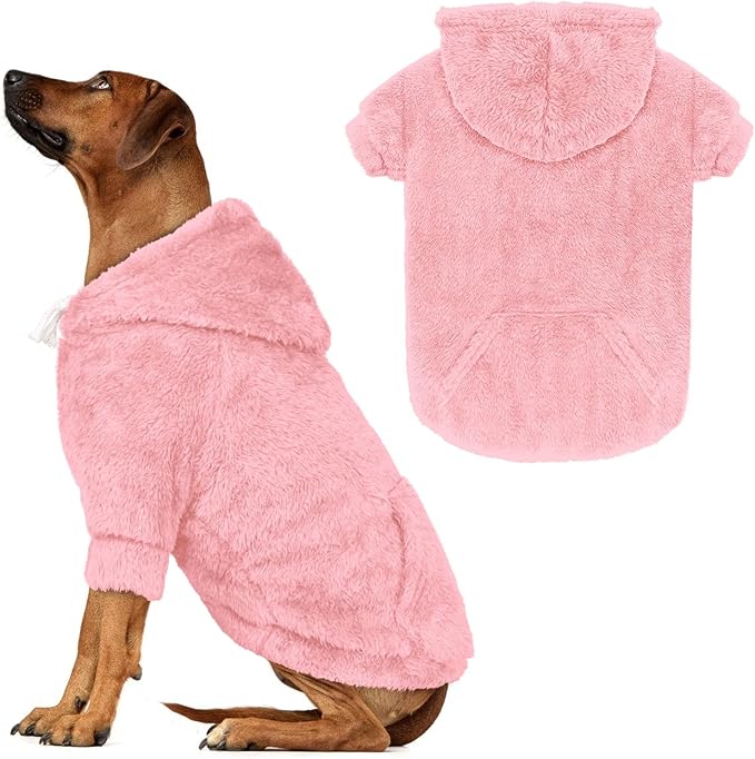 4XL Dog Sweaters for Large Dogs,Dog Hoodie,Warm Fuzzy Fleece Sweatshirt with Hood & Pocket,Leash Hole,Cozy Cold Weather Pet Clothes Sweater Hoodie for Large Dogs(Pink,4XL)