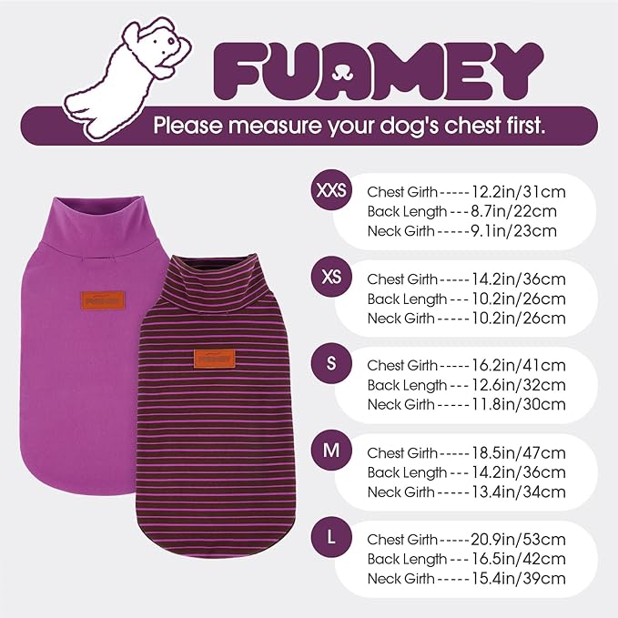 FUAMEY 2 Pack Dog Fleece Vest for Large Dogs,Shih Tzu Frenchie Stretchy Dog Sweatshirts Warm Dogs Pullover Winter Pet Sweaters with Leash Hole Puppy Turtleneck Sleeveless Purple Stripes L