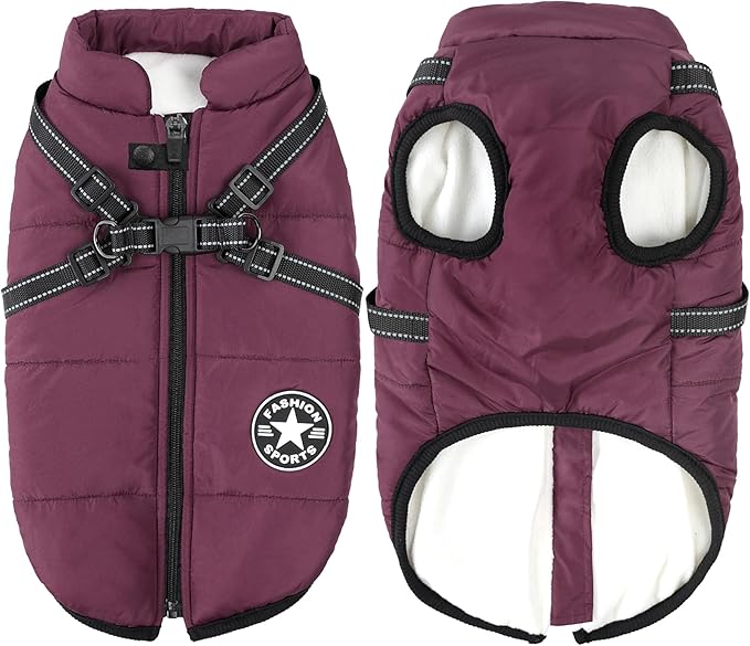 Aiboria Dog Jackets for Winter Windproof Waterproof 2 in 1 Outfit Cold Weather Coat Dog Vest Harness Puppy Winter Warm Jacket Purple XXL