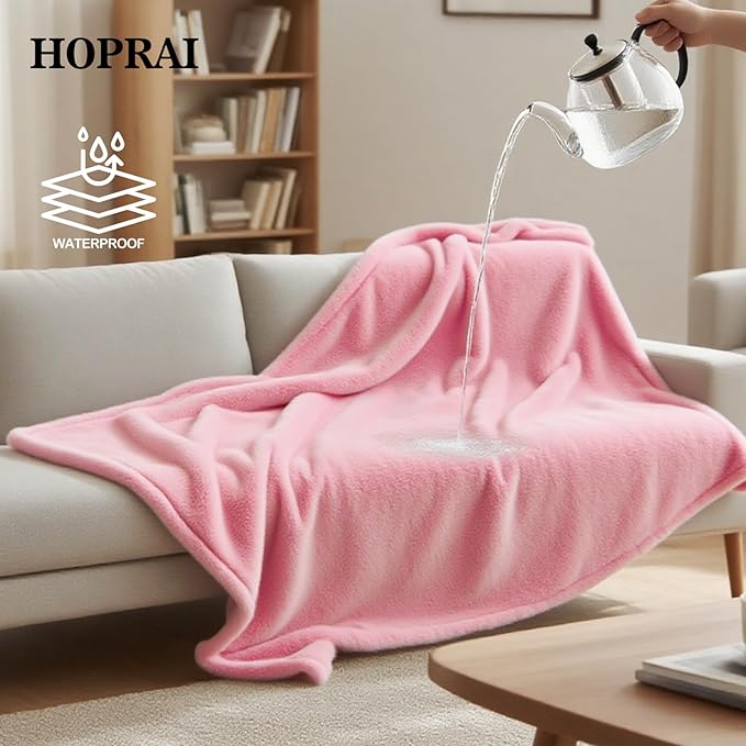 HOPRAI Dog Blanket, Waterproof Reversible Sherpa Fleece Throw Blanket, Furniture Cover for Bed, Couch, Sofa Protection from Liquid Pee and Pet Fur of Puppy, Cat (Pink XS20*27inches)