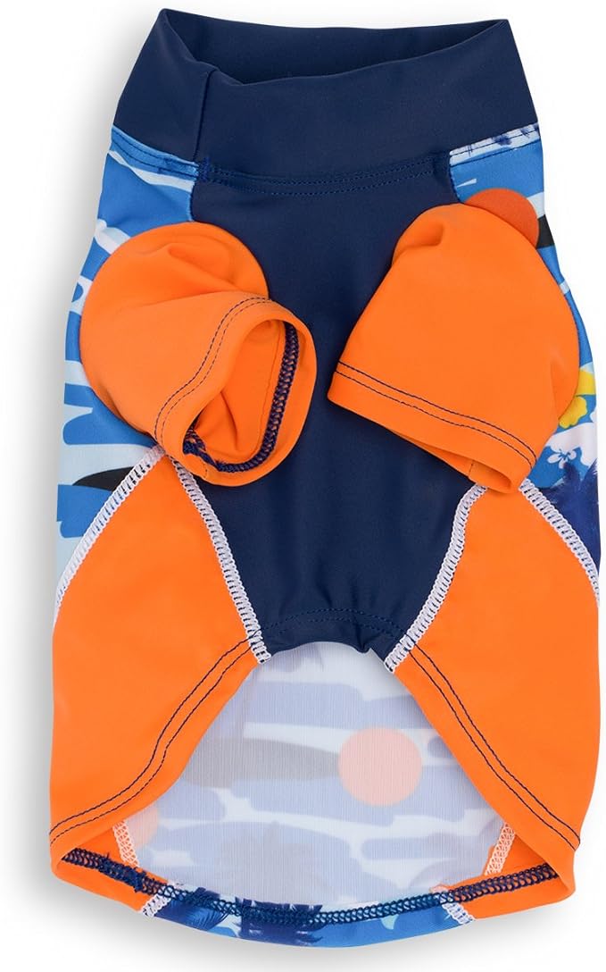 PlayaPup Dog Sun Shirt, USA Made (UPF 50+), Tropical Blazing Island, Small