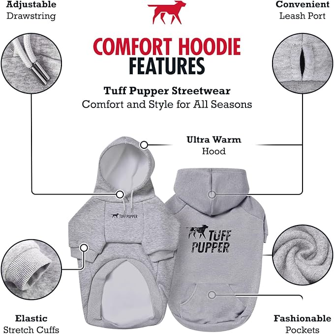 Tuff Pupper Dog Hoodie | Premium Quality Insulated Fabric | Ultra Soft Interior for Superior Comfort | Elastic Cuffs & Drawstring for Warmth | Stretch Fit Suitable for All Breeds (Gray, 3XL)
