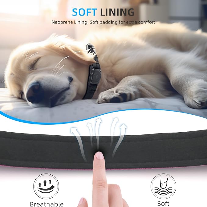 Upgrade Dog Collar with AirTag Holder, IP68 Waterproof, Pink, XS | Built-in Water Resistant AirTag holder, 1000D Nylon, Reflective Stitching for Night Visibility, Soft padding for Comfort