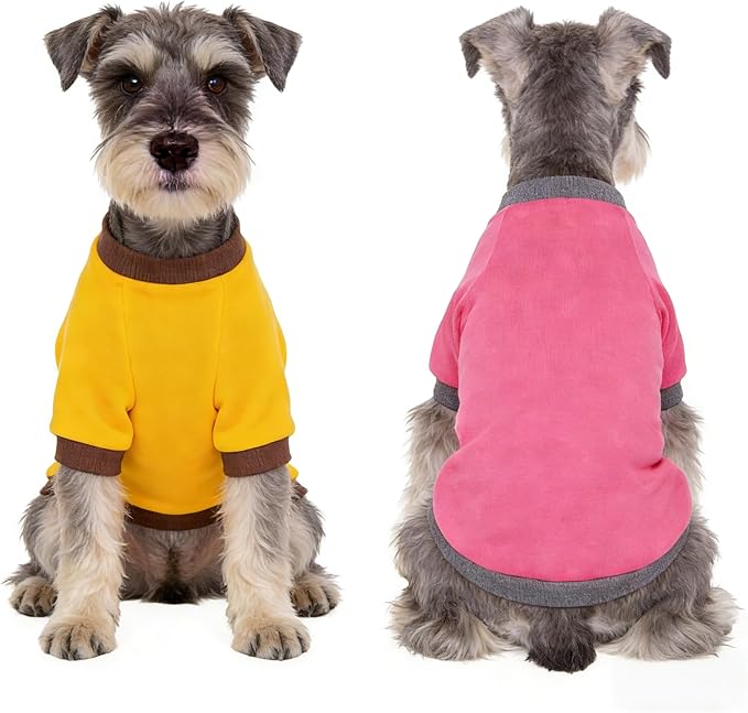 2 Pack Dog Hoodie for Small Dogs, Dog Sweatshirt Soft Warm Pullover Dog Clothes with Ribbed Cuffs for Schnauzer/Poodle/Chihuahua (Yellow+Pink, XX-Large)