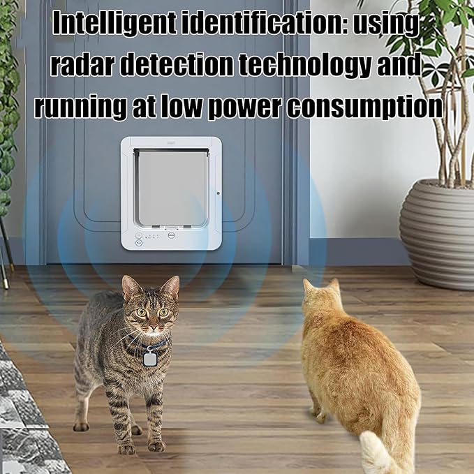 Microchip Cat Flap 11.5" x 10", Automatic RFID Pet Door with 2 Collar Sensors & Remote Control, 4-Way Locking Weatherproof Smart Cat Door for Small Dogs Brown