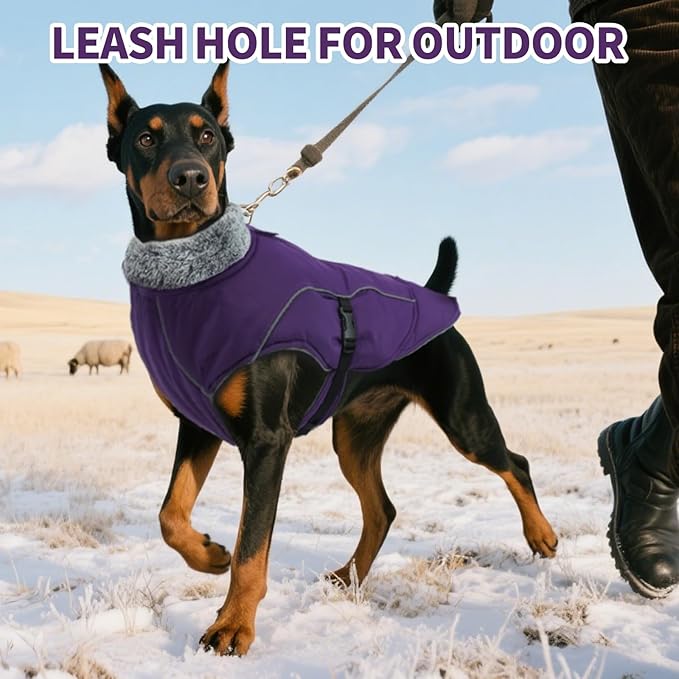 DENTRUN Winter Warm Dog Coat Reflective Jacket with Turtleneck for Cold Weather, Adjustable Buckle Windproof Water Repellent, Thick Snowsuit Fleece Vest for Small, Medium, Large Dogs, Purple, S