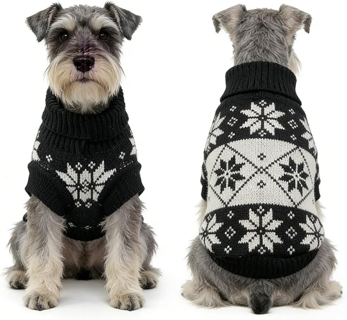 Small Dog Cold Weather Sweaters – Warm Knit Turtlenecks, Cozy Pet Pullovers Dog Clothes with Leash Hole for Chihuahua Bulldog Pug Beagles (Black/White, X-Large)