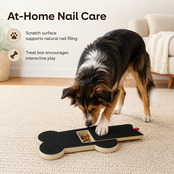 Dog Nail Scratch Board with Treat Slot, Non Slip Nail File Pad (Black-D)