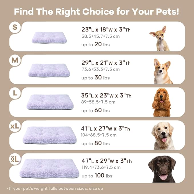 Mora Pets Dog Bed Comfy Dog Crate Beds Plush Pet Sleeping Mat Washable Pets Mattress Anti-Slip Crate Mat Soft Kennel Pad for Large, Jumbo, Medium, Small Dogs Cats Breeds, 47" x 29", Lilac