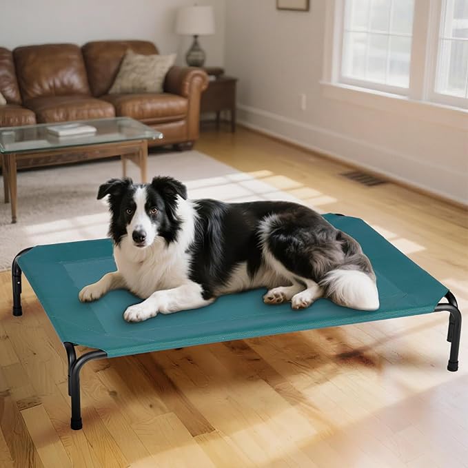 PVY Elevated Dog Bed for Outdoor, XXL Raised Dog Cot Indestructible with Washable Mesh, Cooling Summer Pet Cot Chew Proof for Outside Camping Travel, 51 inch Green