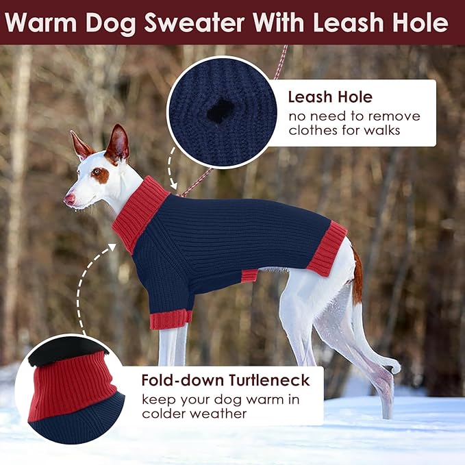 Dog Sweater XXXL, Turtleneck Sweaters with Leash Hole, Soft Knit Pullover for Large Dogs Male Female, Winter Thermal Pet Sweaters for Doberman Labrador, NavyBlue 3XL